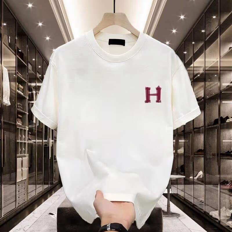 T-shirt à manches courtes pour hommes, nouvelle marque de mode d'été 2024, haut ample à col rond en pur coton pour hommes
