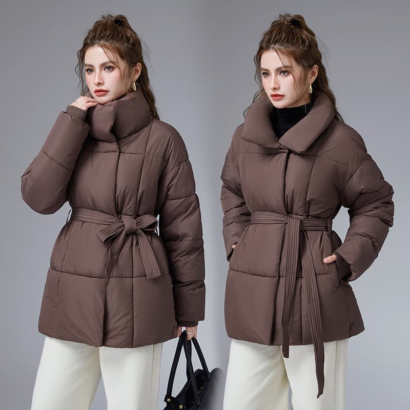 Women's Clothing Winter Coat With Belt – Oversized Stand Collar Jacket (Loose Fit, Mid-Length, 4XL Sizes)