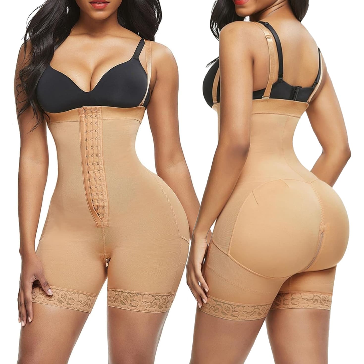 High-Waisted Shapewear Bodysuit With Zipper & Hook Closure - Tummy Control Butt Lifting Seamless Panties For Women