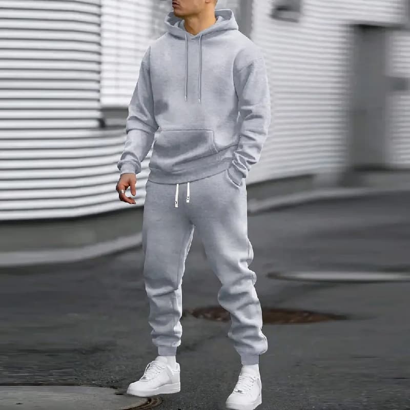 Men's Clothing Spring And Autumn Casual Sports Suit Solid Color Hoodie And Waist Pants