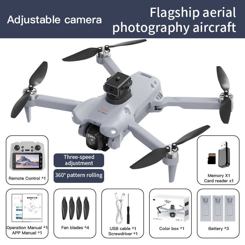 Nouveau produit transfrontalier : Drone I7 PRO, prise de vue haute définition 4K, quadricoptère sans balais avec écran et télécommande.