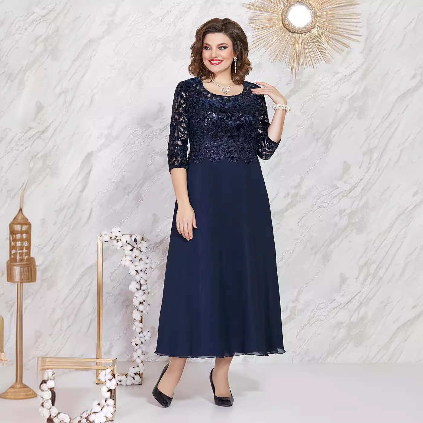 Plus Size Women's Dress Spliced lace Chiffon Slim High-end Dress