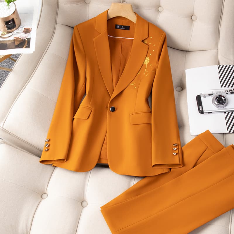 Women's Clothing Flower Fashion Yellow Orange Black Suit Women's Gray Casual Work Wear Internet Celebrity Professional