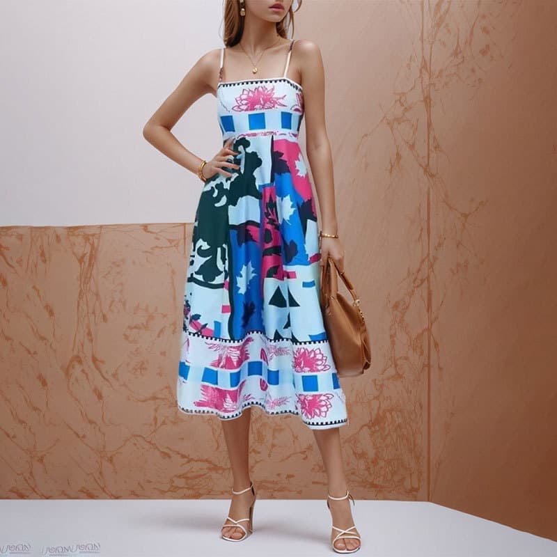 Robe longue trapèze élégante à imprimé floral pour femme, nouvelle collection printemps 2025
