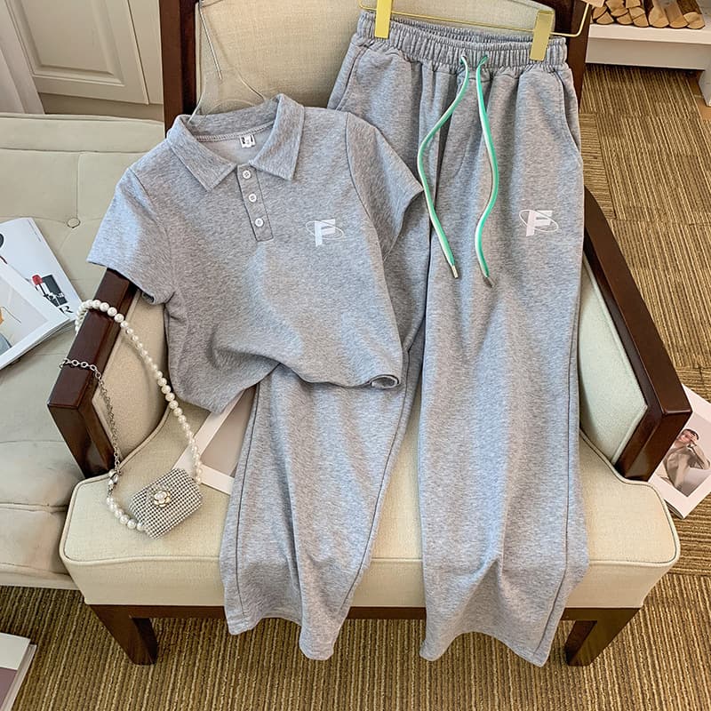 Women's Clothing Age reducing summer sports suits fashionable and small sized casual short sleeved wide leg trousers two piece suits for women
