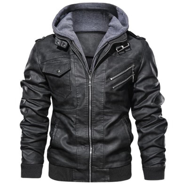 Leather Jacket Men's Slim-fit Zipper Pu Jacket Fall Men's Leather Jacket Jacket Black