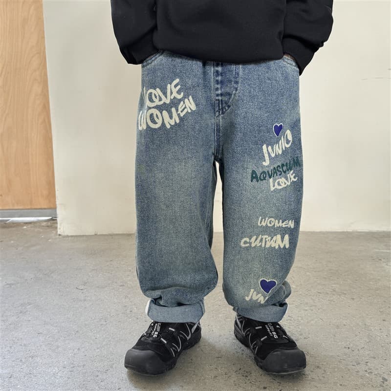Baby Clothing Boys' letter-printed fashion soft denim pants for kids