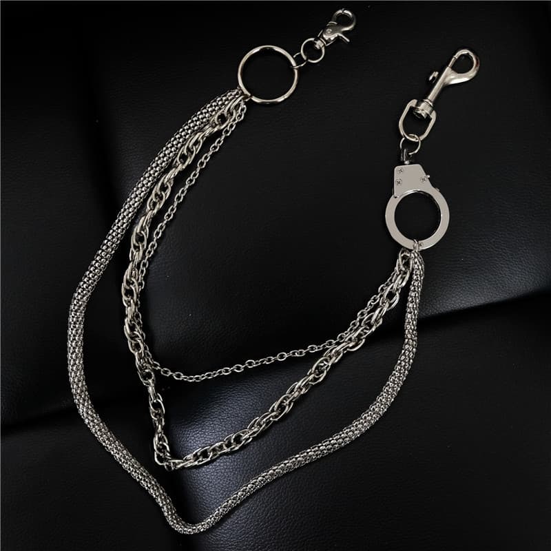 European And American Punk Non-mainstream Men's Waist Hanging Pants Double Handcuffs Multi-layer Hip-hop Chain
