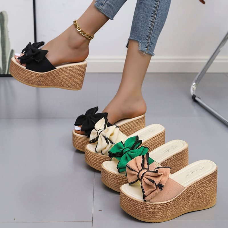 Women's large size wedge heel bow one word platform sandals thick sole women wholesale