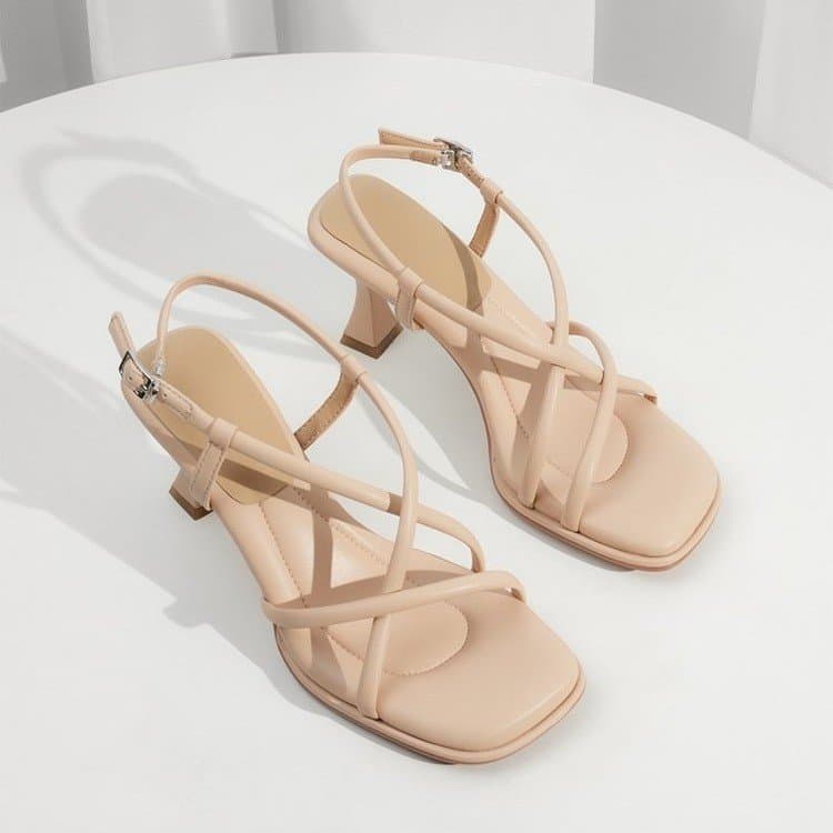 Women's cross-strap square toe sandals Women's summer style high heels matching stiletto Roman shoes