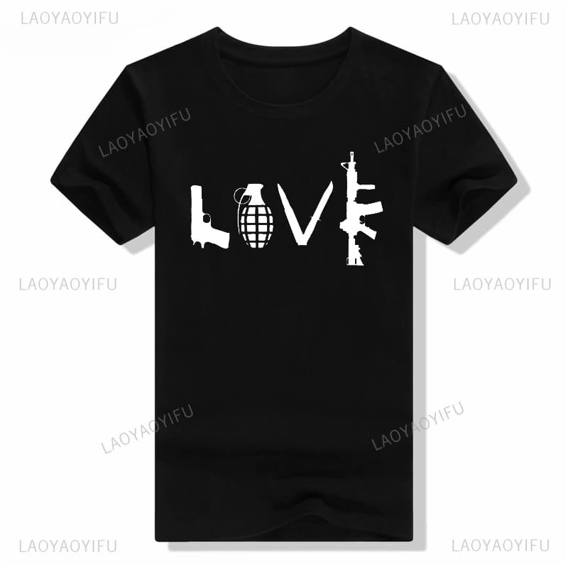 Fashion Tops Short Sleeved Cotton Love Guns AK-47 AK47 AK 47 Men's T Black Top Cool Casual Pride Shirt Men
