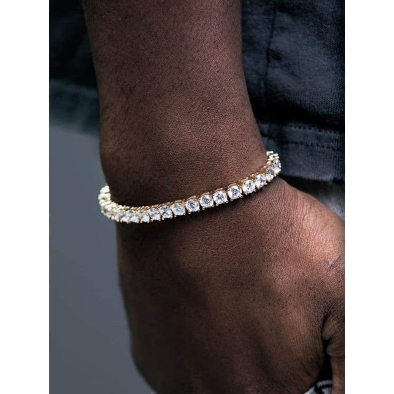 Straight Hair S Pure Sier Men's Dia-Encrusted Zircon Tennis Bracelet Unisex Hip-Hop Jewelry