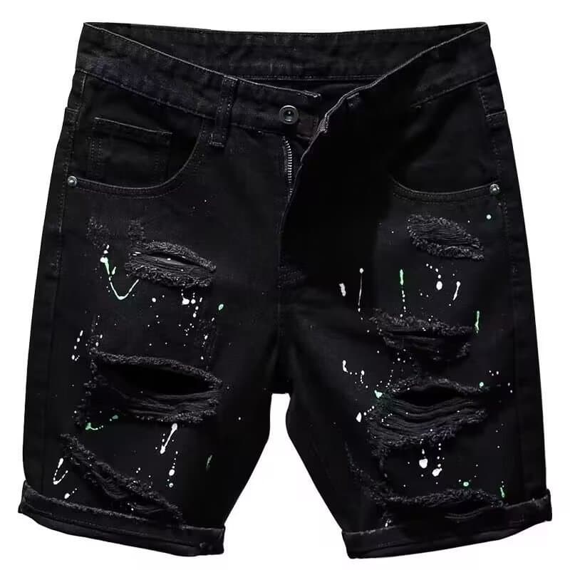 Men's Clothing Summer Ripped Thin Denim Shorts Men's Black Versatile Popular Washed Slim Fit Five Point Pants Trendy Brand Youth
