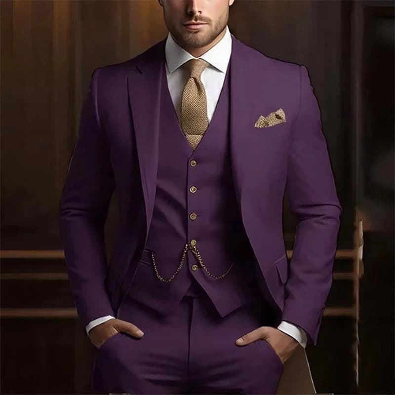 Ensemble de costume 3 pièces premium pour homme - Coupe slim, blazer de mariage et de cérémonie avec gilet et pantalon