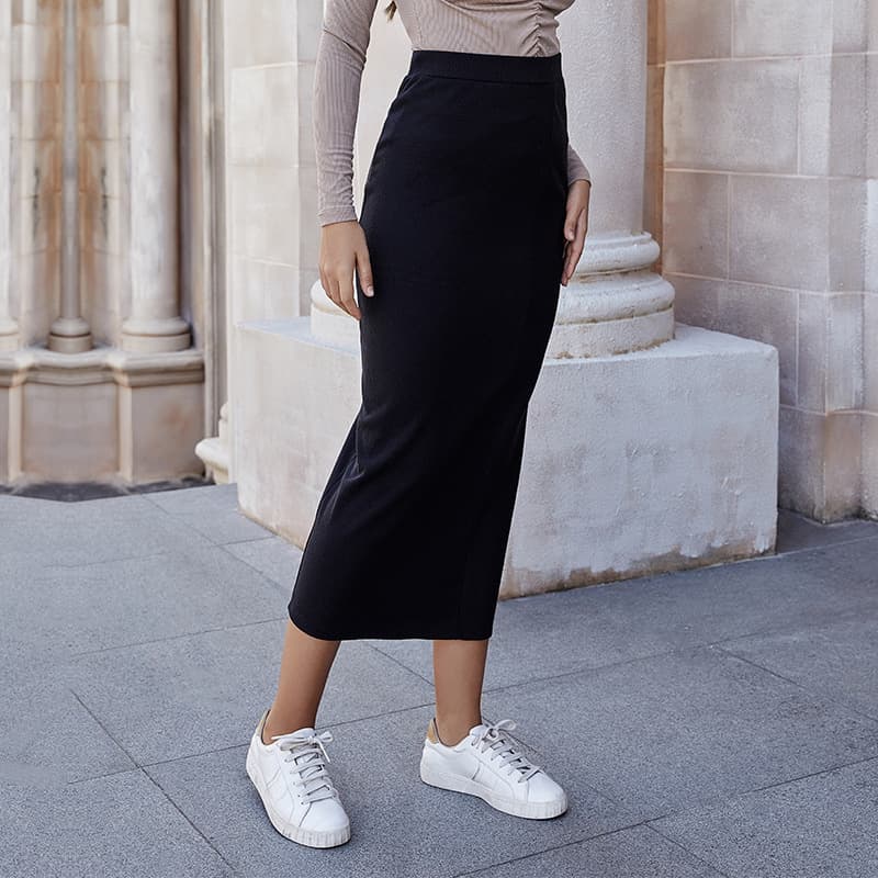 Women's Straight Slim Fit Wrap Hip Skirt Pit Striped Fashion High Waist Temperament Mid length Half length Skirt