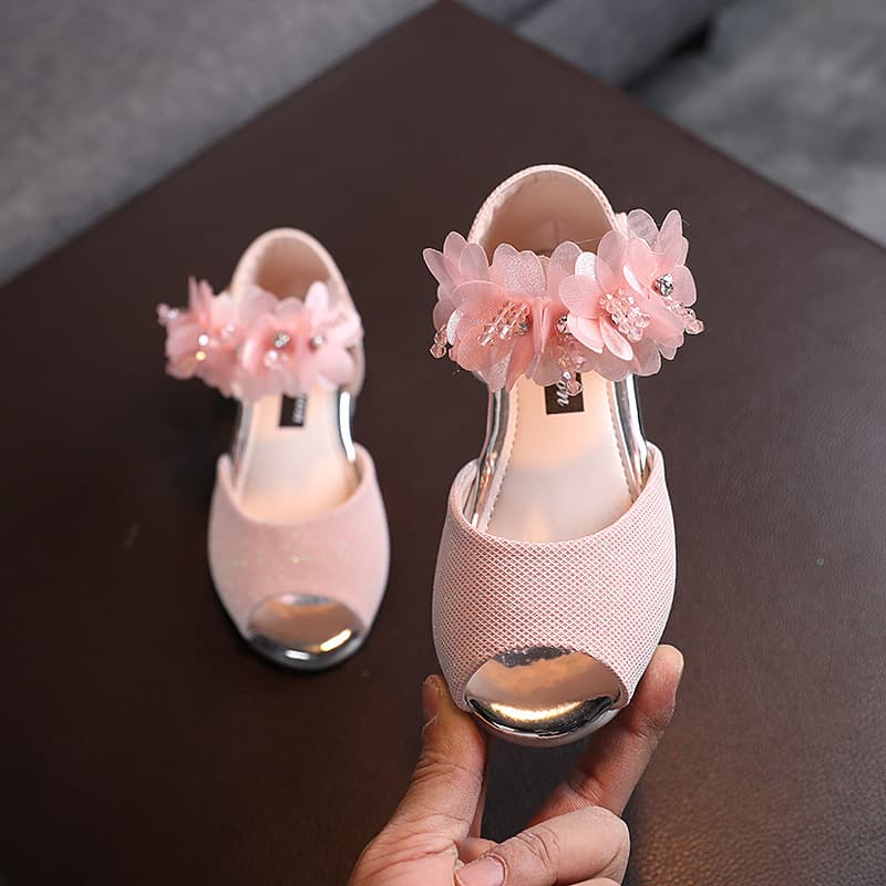 Summer New Children's Sandals, Stylish Rhinestone Flower Peep-Toe Princess Shoes, Soft Sole Dance Shoes For Little
