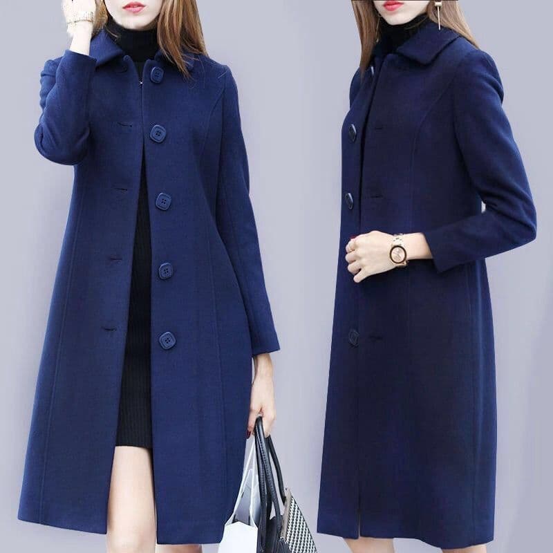 【High-quality】Autumn and Winter New Women's Korean Version Polo Collar Solid Vintage Woolen Coat Women