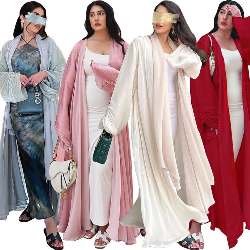 Women's Clothing Muslim Robe Abaya Dubai Wear Bright Silk Dress Ins Trend