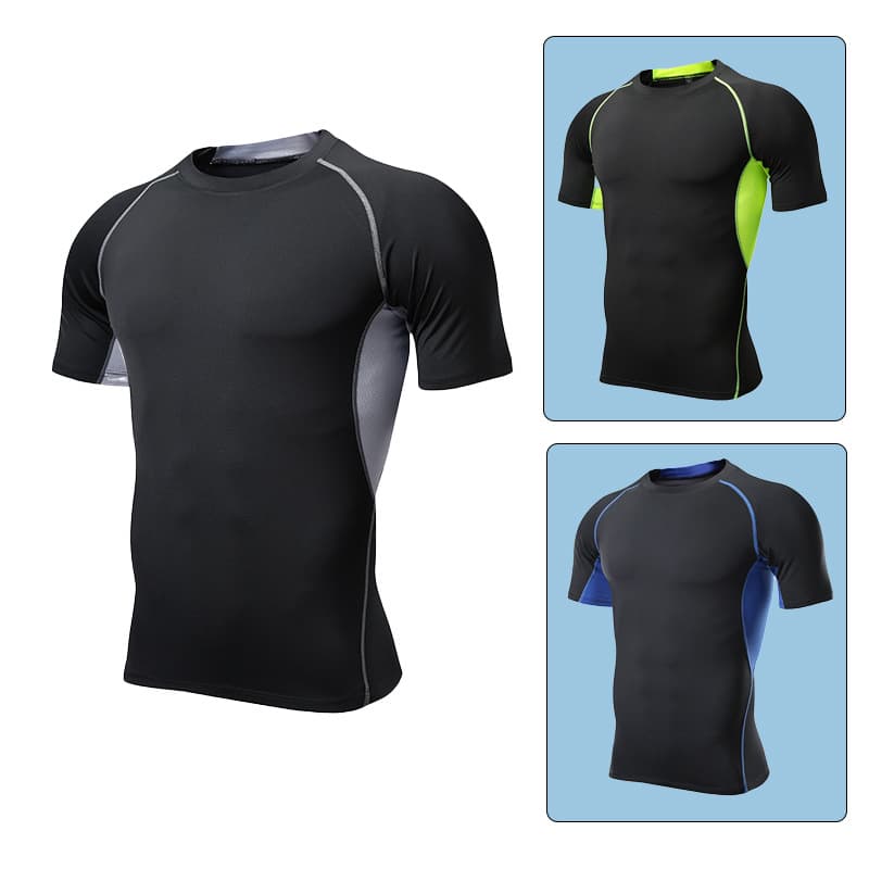 Men's clothing Sports T-shirt Men's running short sleeve fitness tights breathable quick dry moisture wadding sweat pressure