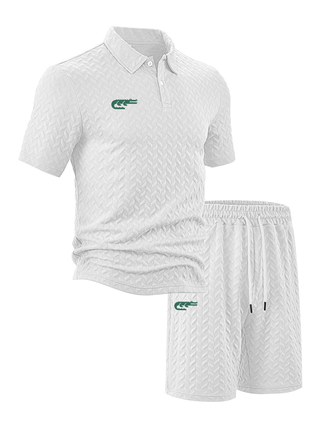 Men's Jacquard Polo Set - Micro-Print Design | Summer Performance Leisurewear