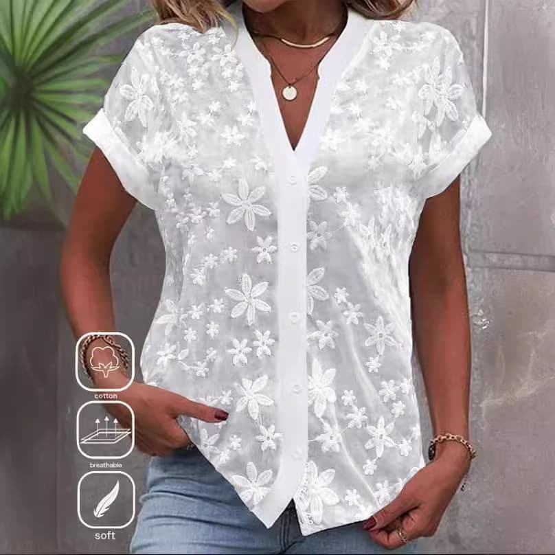 Hot Sale Summer Simple Casual V-neck Solid Color Shirt For Women