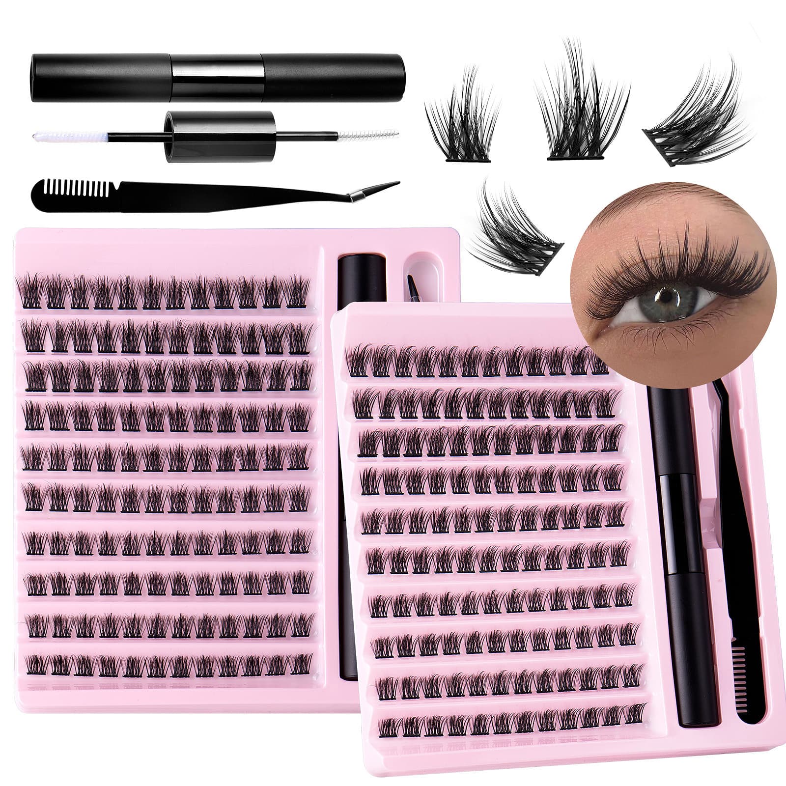 Lash extension set Sectional Fleece Glue Tweezers Set Natural Thick False Eyelashes C-curl Single eyelash cluster