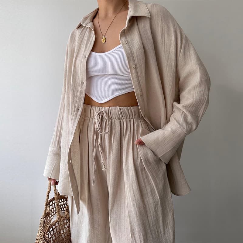Spot Women's Clothing New Style Simple Lapel Long-sleeved Shirt High-waisted Trousers Casual Suit
