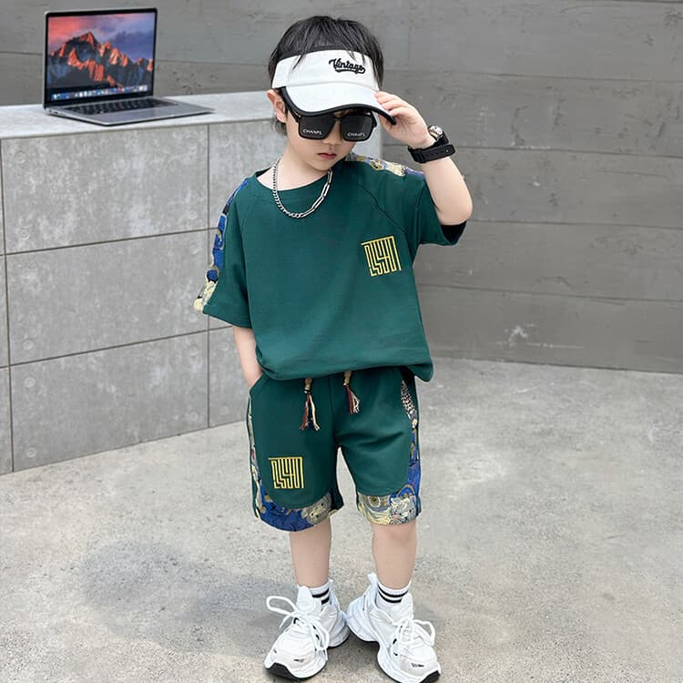 Outfit Stylish Short-Sleeve Casual Two-Piece Set 2024 New Summer Wear Boys' Sports Children's Clothing
