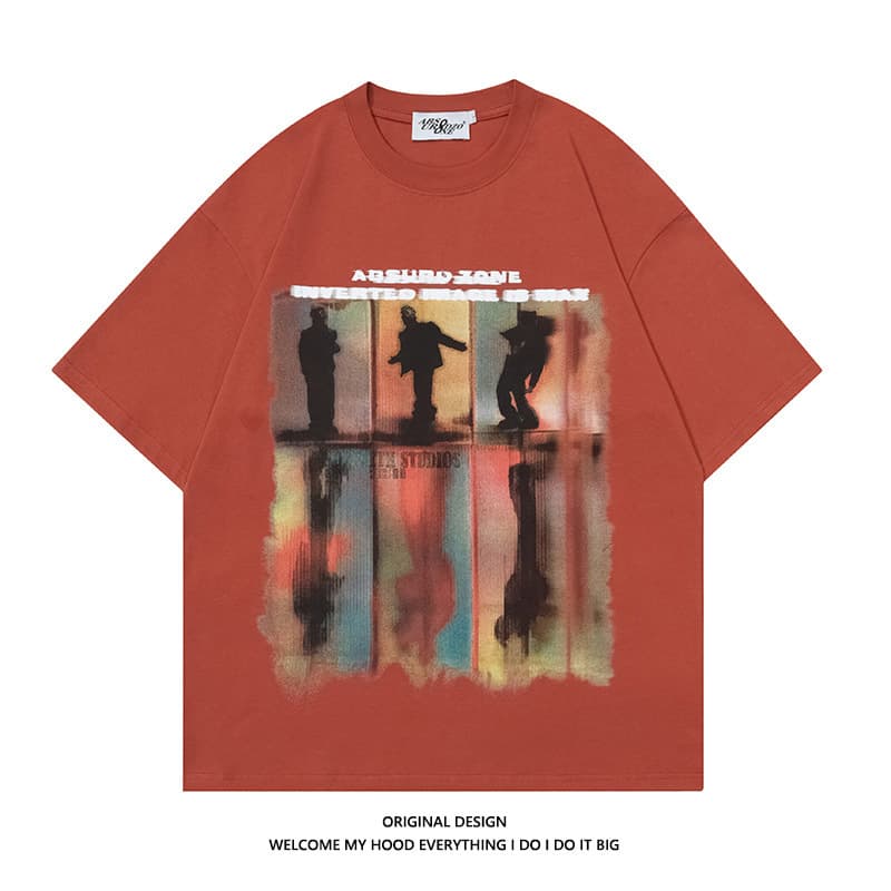 Men's Oversize Hip-hop Fashion Figure Half Sleeved T-shirt Men And Women's Trendy Street Style Dark Couple Top Ins