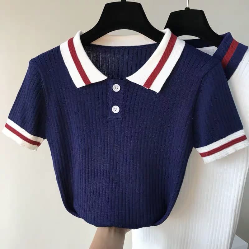 Women's Clothing Short Sleeved T Shirts Tops College Style Lapel Sweaters
