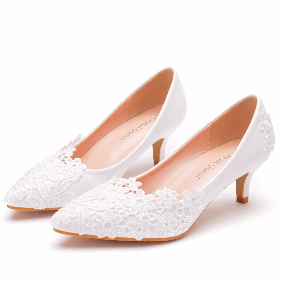 Women's Shoes Elegant and simple lace flower wedding shoes, white 5cm high heeled bridal shoes for wedding photos, adult ceremony shoes, wedding shoes
