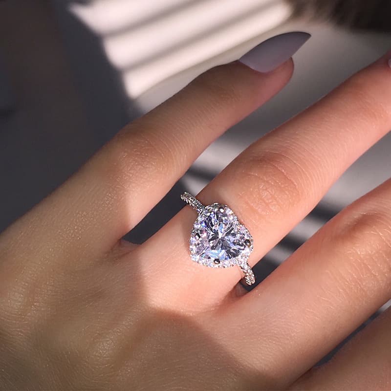 Hot Sale Diamond Love Ring Microset Mozzarella Diamond Heart Ring Engagement Proposal Diamond Ring Ladies Ring