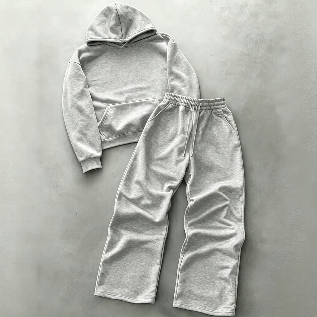 Ensemble sweat-shirt à capuche doublé polaire et pantalon large style américain, tendance automne-hiver.