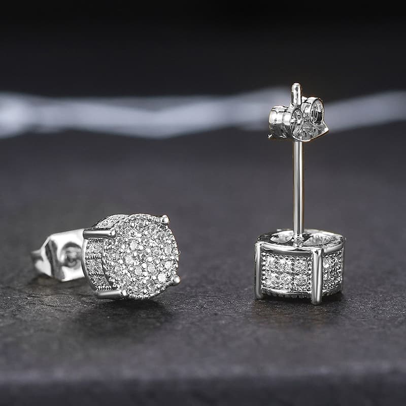 Boucles d'oreilles Cao Shiman Diamond Hip Hop pour hommes, micro-ensemble de boucles d'oreilles rondes plaquées zircon