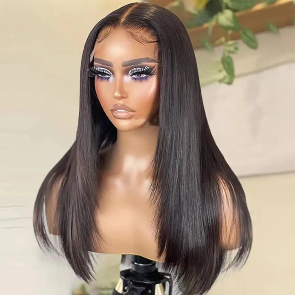 Front lace wig fashion mid-point bangs wig female long hair natural repair collarbone straight hair wig headgear