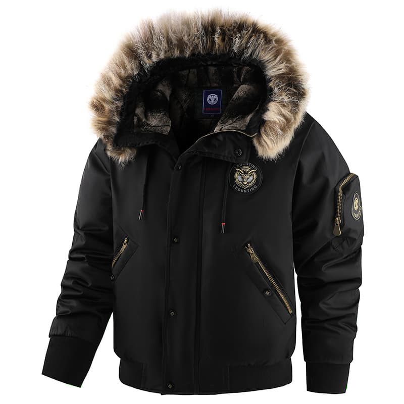 Men's Clothing Korean Style Fleece-Lined Hooded Jacket With Fur Trim, Winter Warm Coat, Casual Fashion Outerwear For Men (Black, Green, Brick Red)