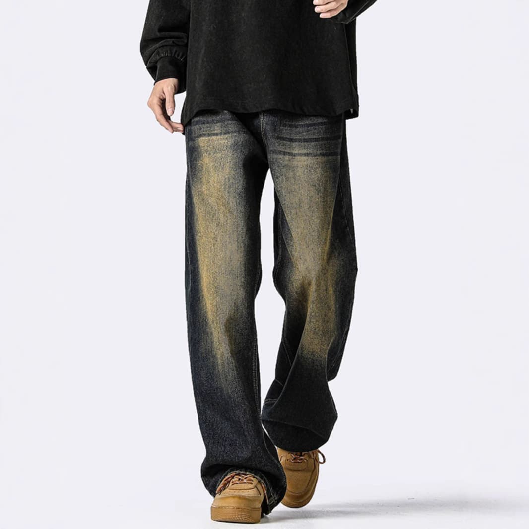 Men's Clothing Loose Dark Blue Straight Pants Washed Old Wide Leg Trousers Trend