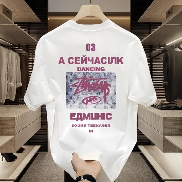 Men's Clothing Printing Loose Casual Heavy Short Sleeved T Shirt Men And Women All Match Half Sleeved Top