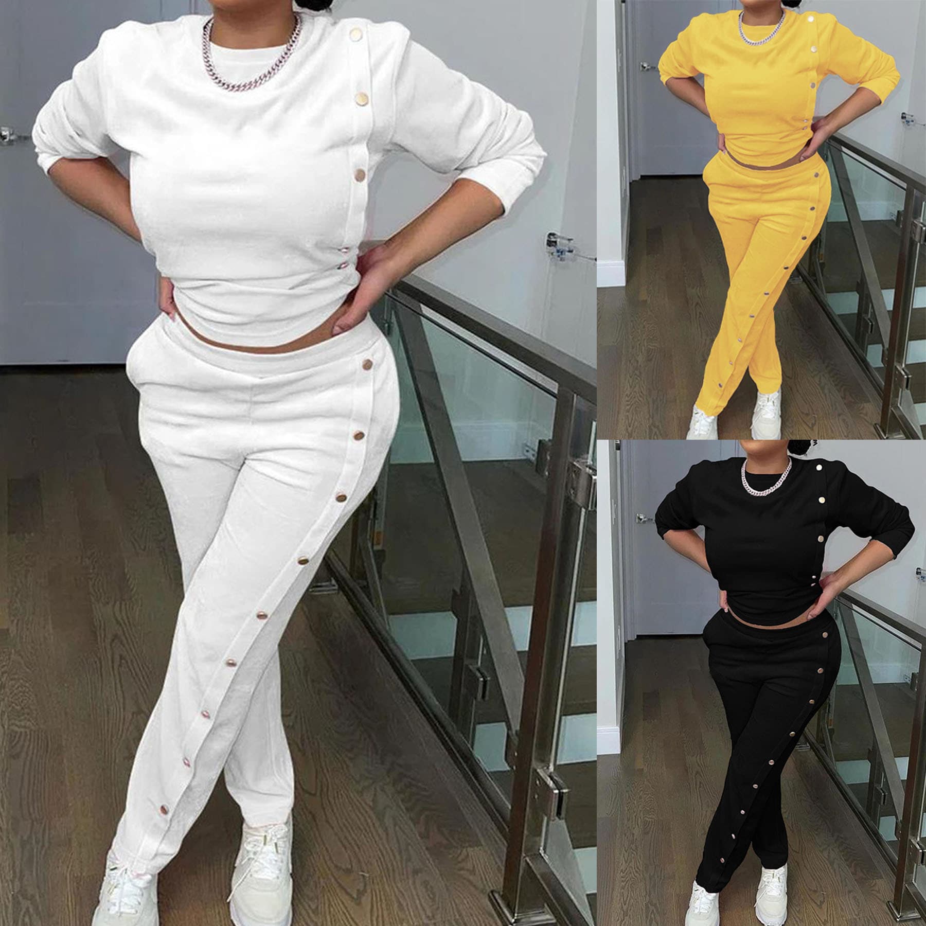 Women's Clothing Side breasted two piece sweatshirt long sleeved trousers fashionable casual suit