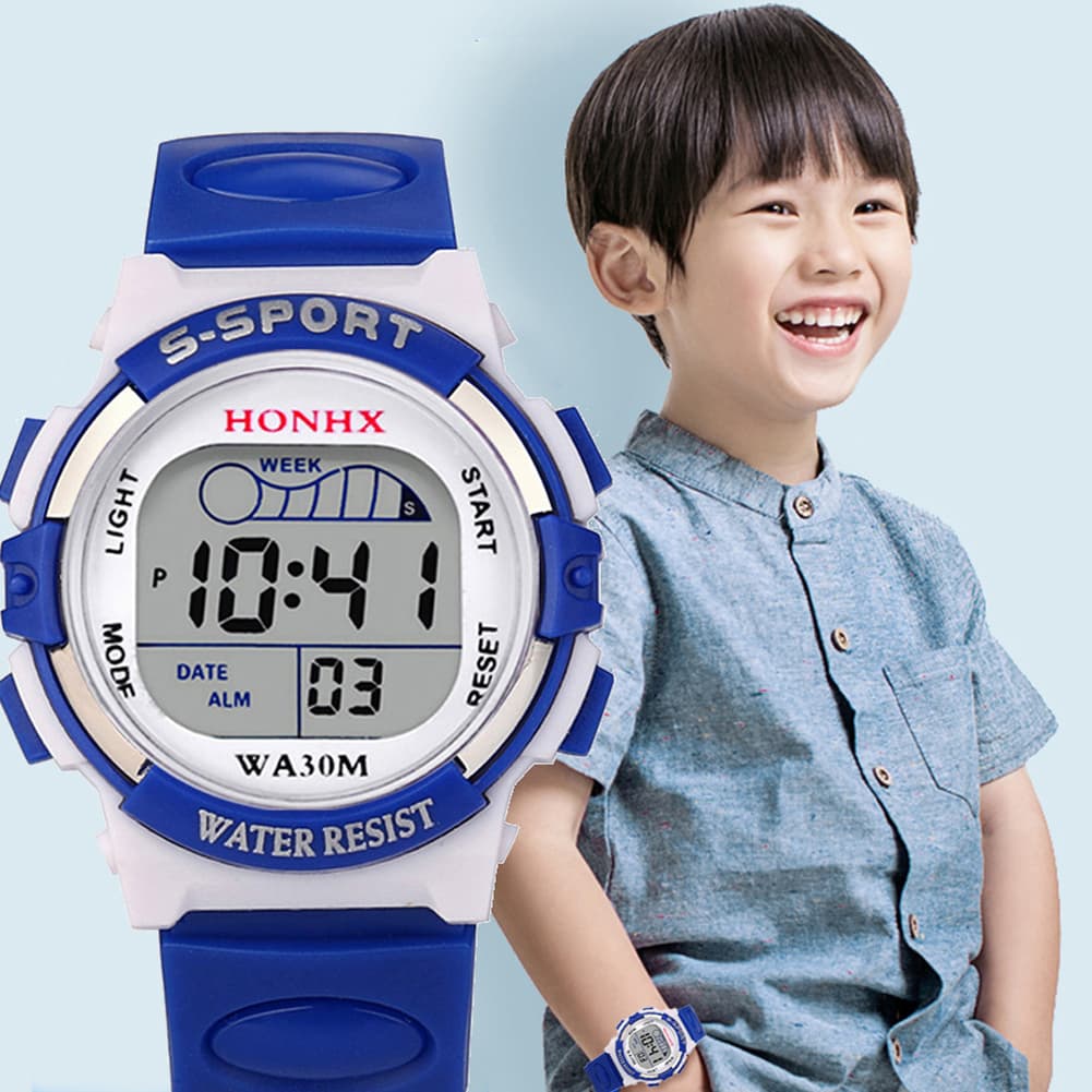 Qianbihe Children Boy Girl Student Digital Sports Alarm Date Countdown Wrist Watch Gift-Black
