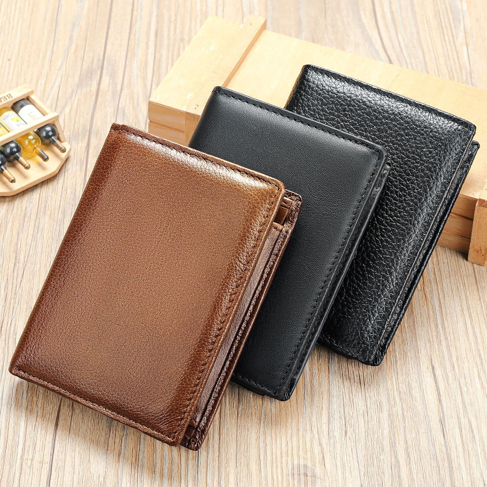 Handmade Cowhide Wallet Men's Genuine Leather Anti Theft Wallet High End Large Capacity Wallet