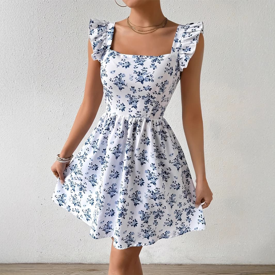 Women's Clothing Summer Vacation Floral Print Ladies Fashion Elegant Dress