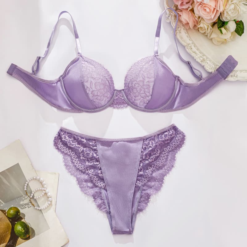 Women's Intimates Sexy Lingerie Lace Perspective Gathered Bra Shorts Two Piece Set
