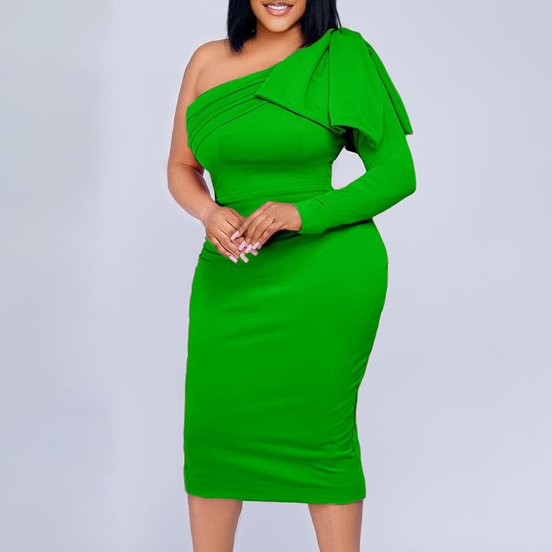Women's Large Diagonal Collar Solid Color Fashion Wrap Hip Sexy Dress