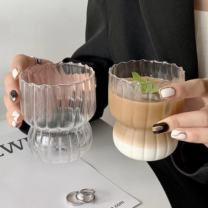 Home Furniture Ins Style Coffee Cup Chubby Glass Cup High Temperature Resistant Water Cup Breakfast Milk Cup Latte Cup Niche Ice Beauty