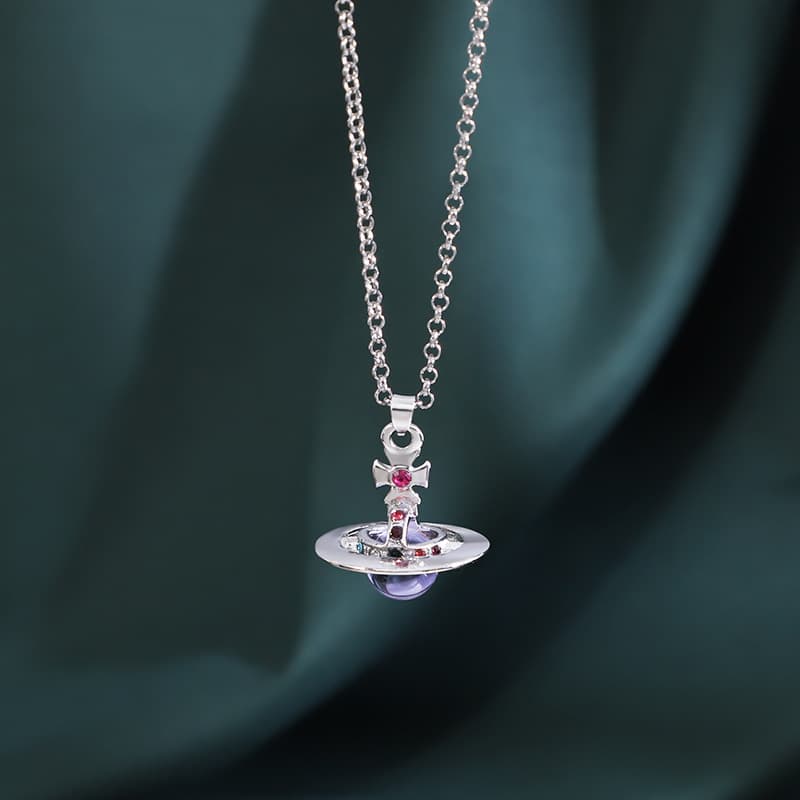 Collier boule de cristal Empress Saturn, nouvelle collection, strass colorés, chaîne de pull haut de gamme