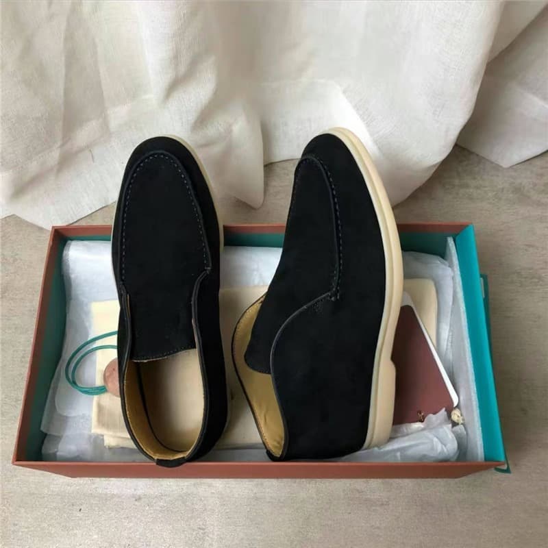 LP Loafers, High Top Lazy Shoes, Classic Casual Flat Bottom British Black Short Boots, Leather Shoes