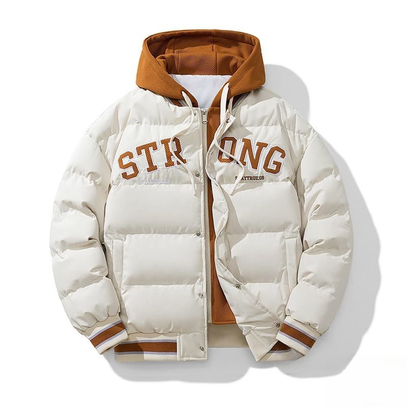 Winter Cotton-padded Men's New Fake Two-piece Hooded Cotton-padded Men's Thickened Short Bread Clothes Hooded To Keep Warm