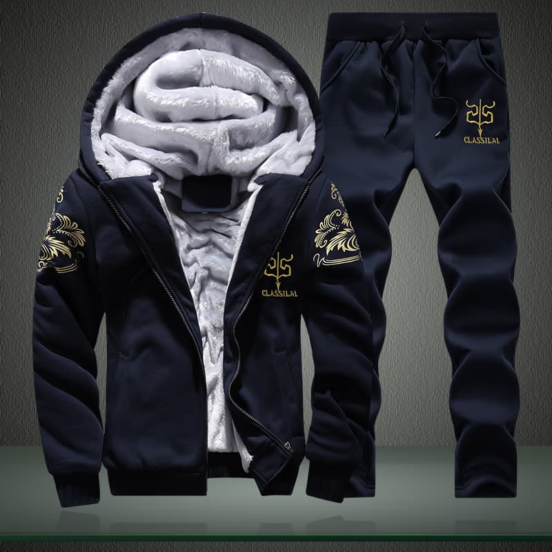 Men's Clothing Winter Long-sleeved Casual Hooded And Fleece Zip-up Cardigan Straight-leg Pants Tracksuit Spring