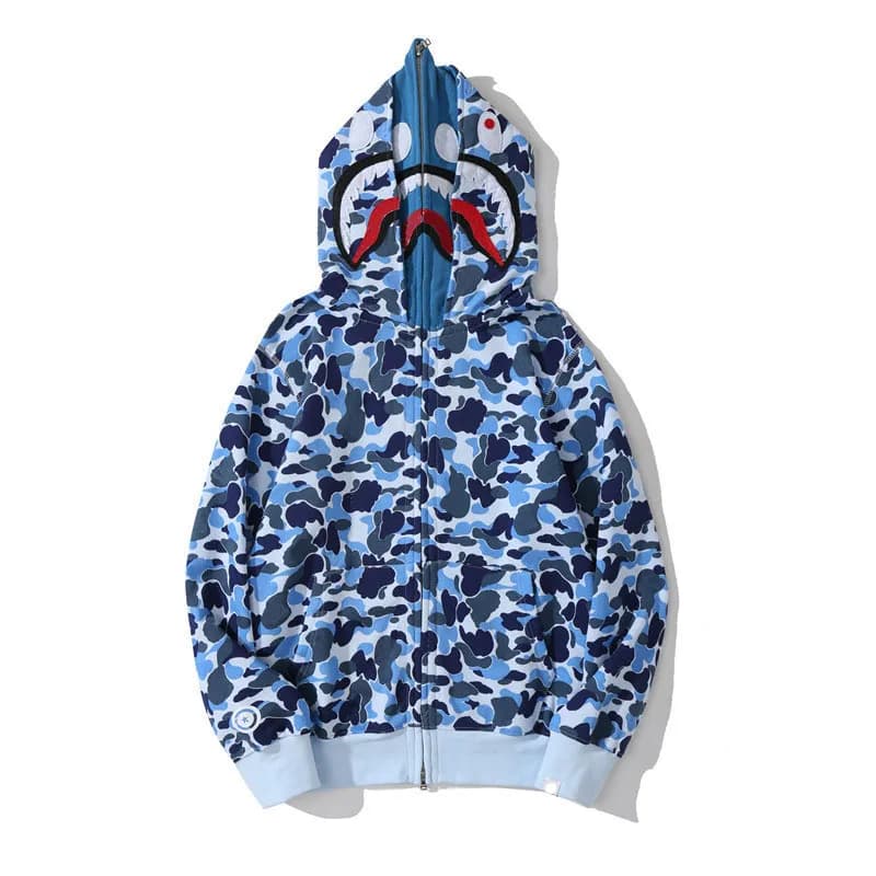 Sweat à capuche zippé en forme de requin pour homme et femme, veste camouflage tendance, sweat à capuche, polaire technique